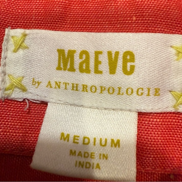 Athropologie Maeve Button down Linen blend Shirt Top Women's M Red Long Sleeve - Picture 5 of 10